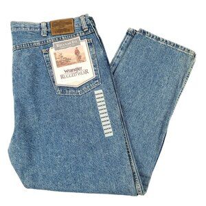 Vtg Wrangler Jeans 44x30 Rugged Wear Regular Fit Medium Wash Made in USA 90s NWT